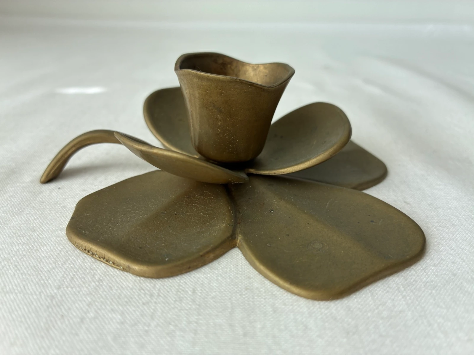 Vintage Messing Klavertje Vier Kandelaar / Bloem Blaas Kandelaar (Mid Century – photo 4